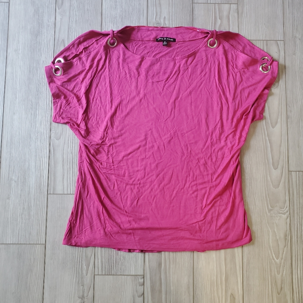 Cable & Gauge Magenta Eyelet-Trim Dolman Sleeve Top